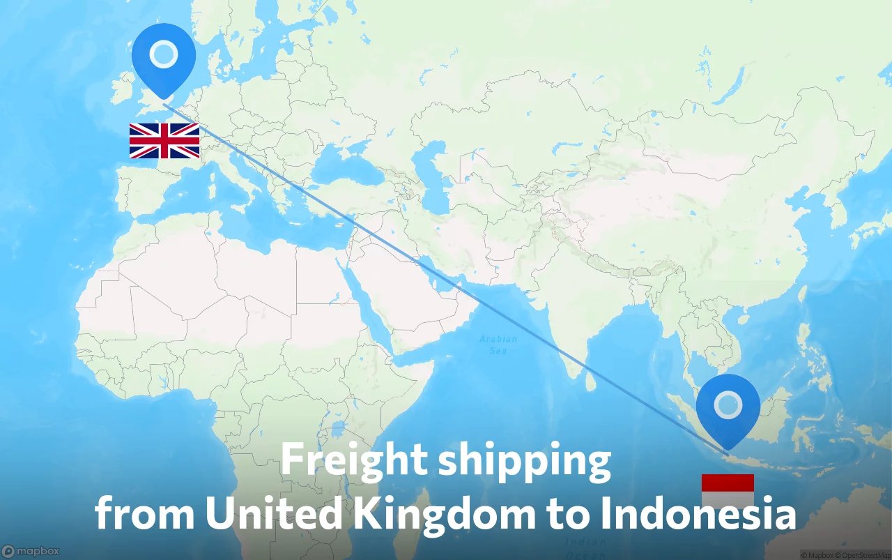 Shipping route from United Kingdom to Indonesia