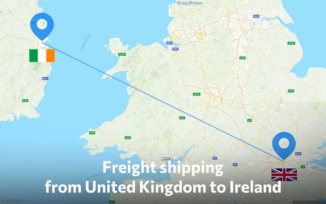 Shipping route from United Kingdom to Ireland