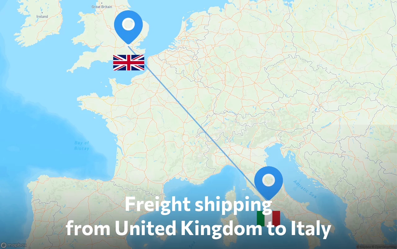 Shipping route from United Kingdom to Italy