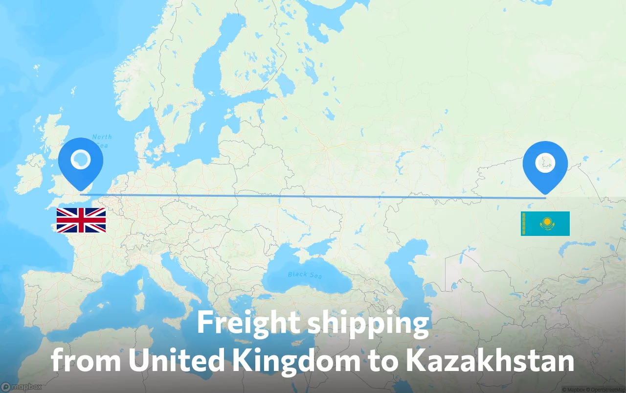 Shipping route from United Kingdom to Kazakhstan