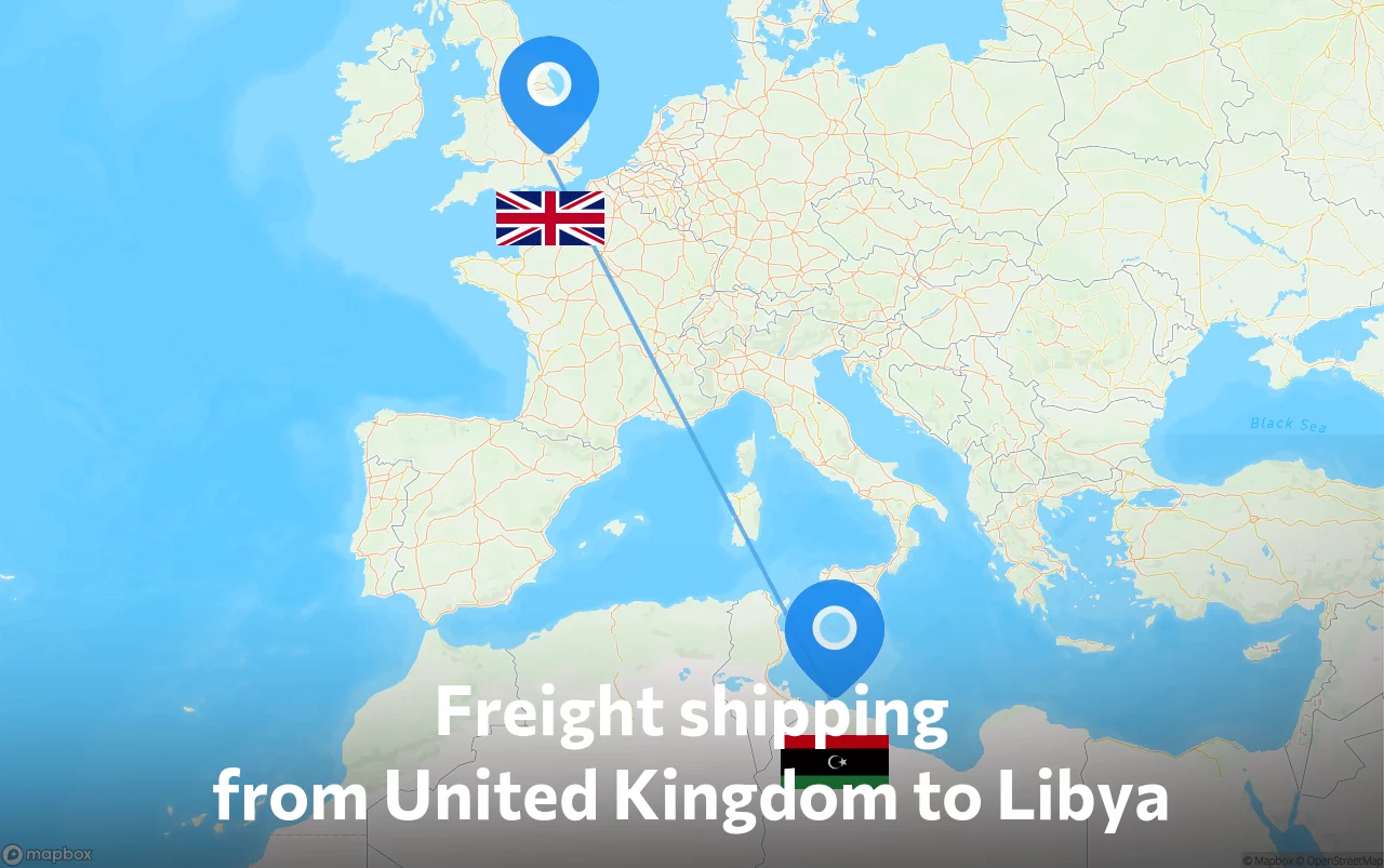 Shipping route from United Kingdom to Libya