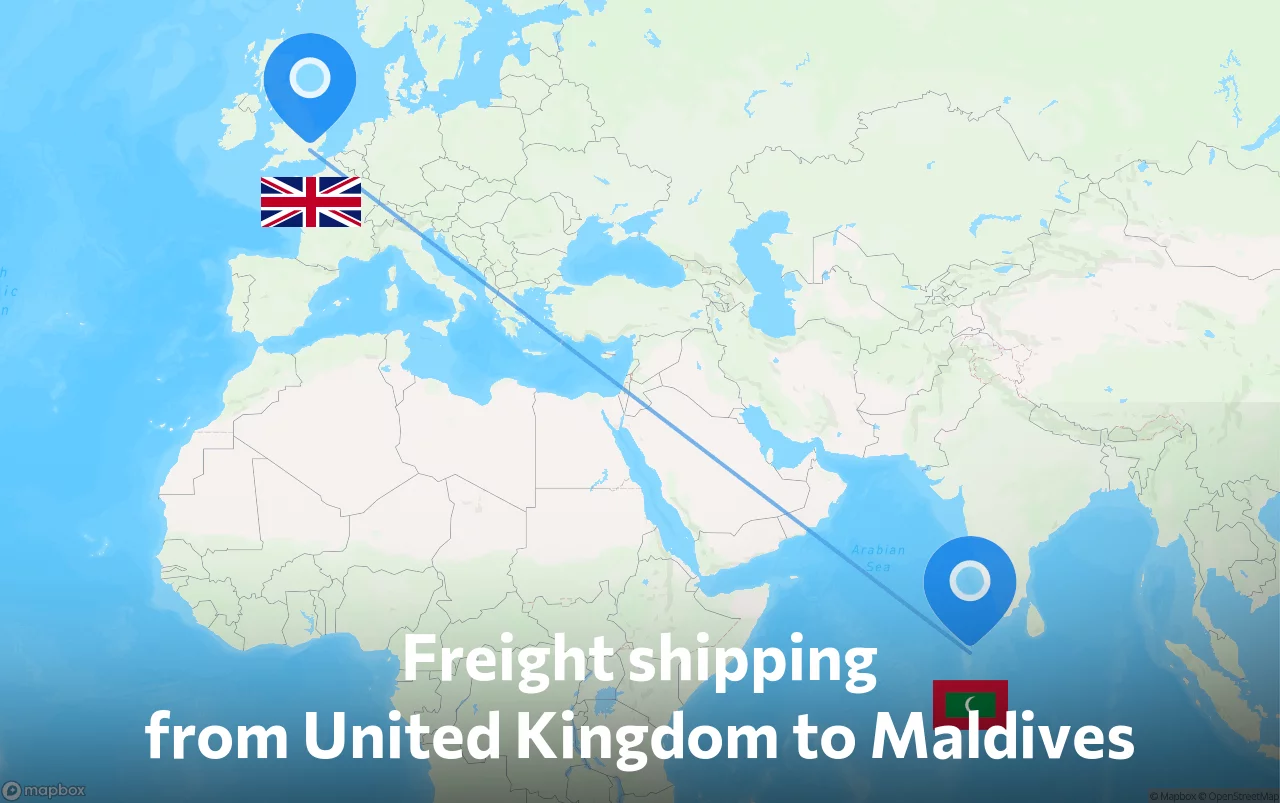 Shipping route from United Kingdom to Maldives