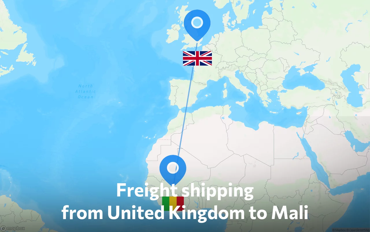 Shipping route from United Kingdom to Mali