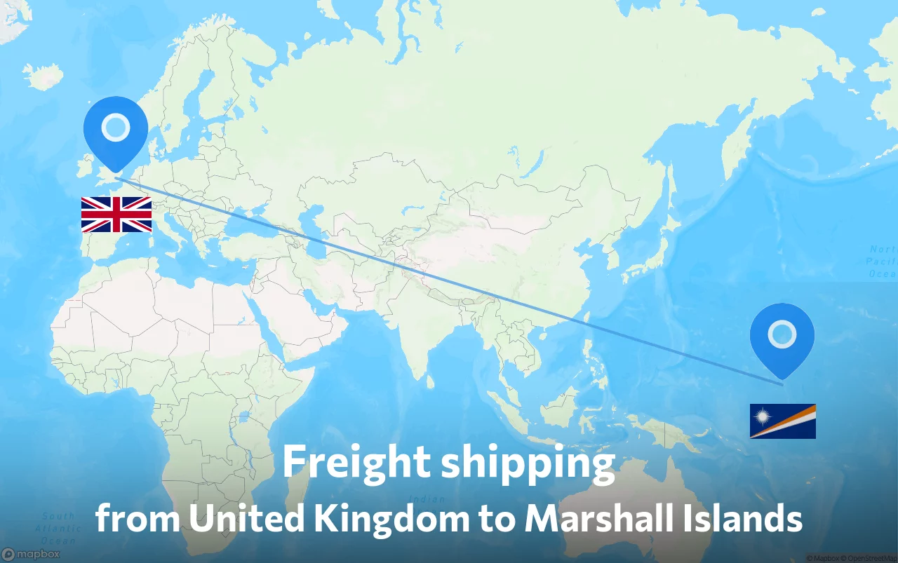 Shipping route from United Kingdom to Marshall Islands