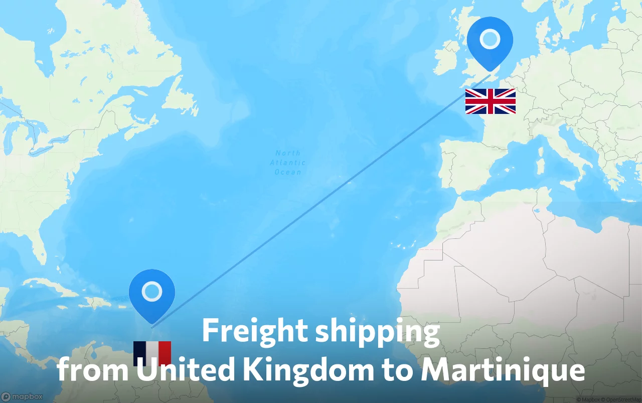Shipping route from United Kingdom to Martinique