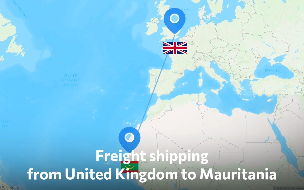 Shipping route from United Kingdom to Mauritania