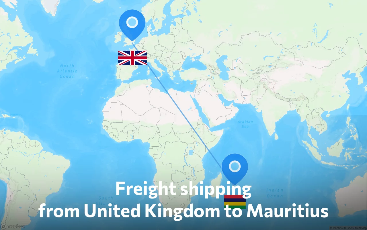 Shipping route from United Kingdom to Mauritius