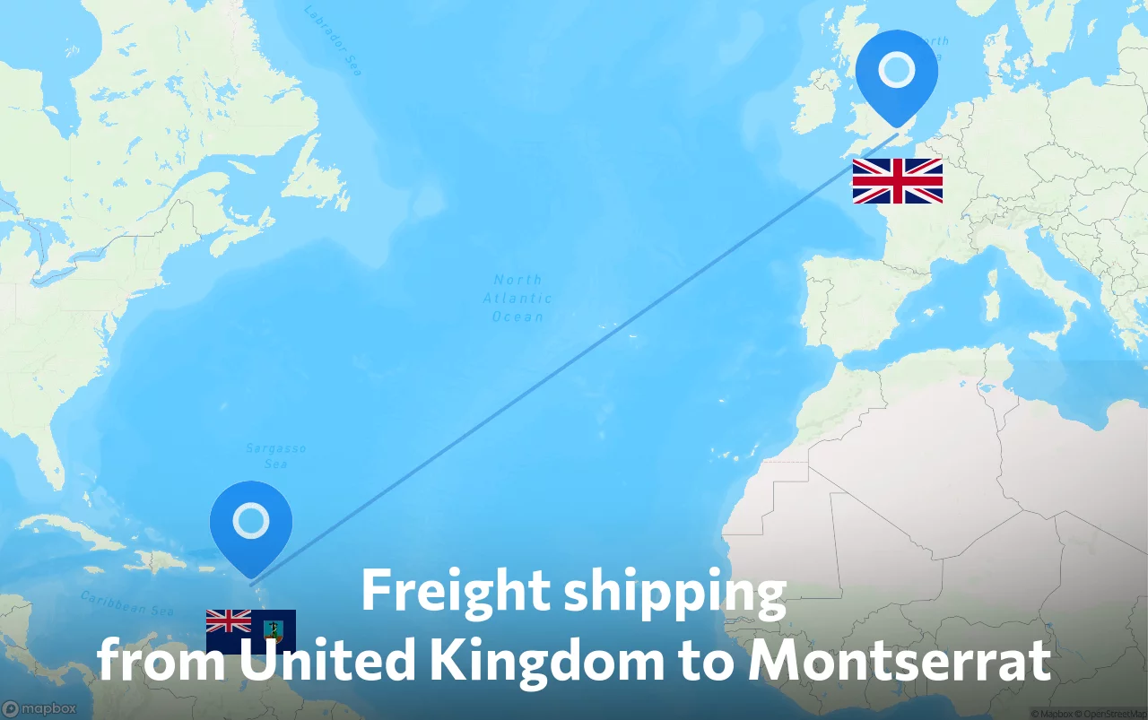Shipping route from United Kingdom to Montserrat