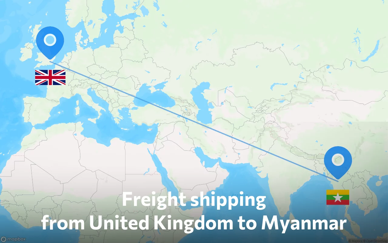 Shipping route from United Kingdom to Myanmar