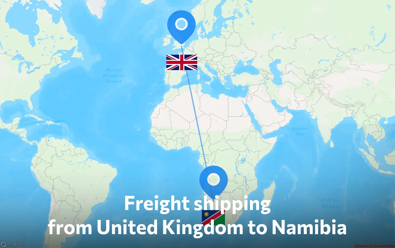 Shipping route from United Kingdom to Namibia