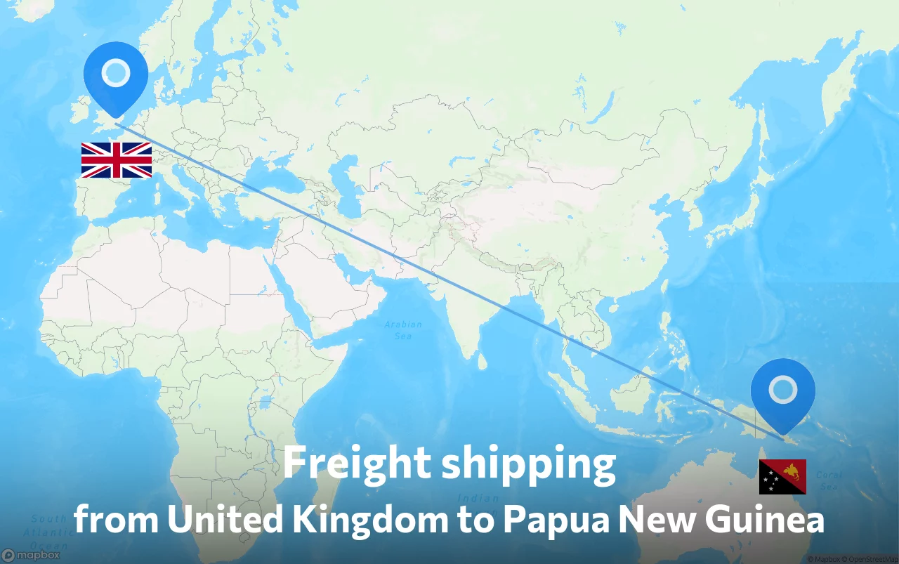 Shipping route from United Kingdom to Papua New Guinea
