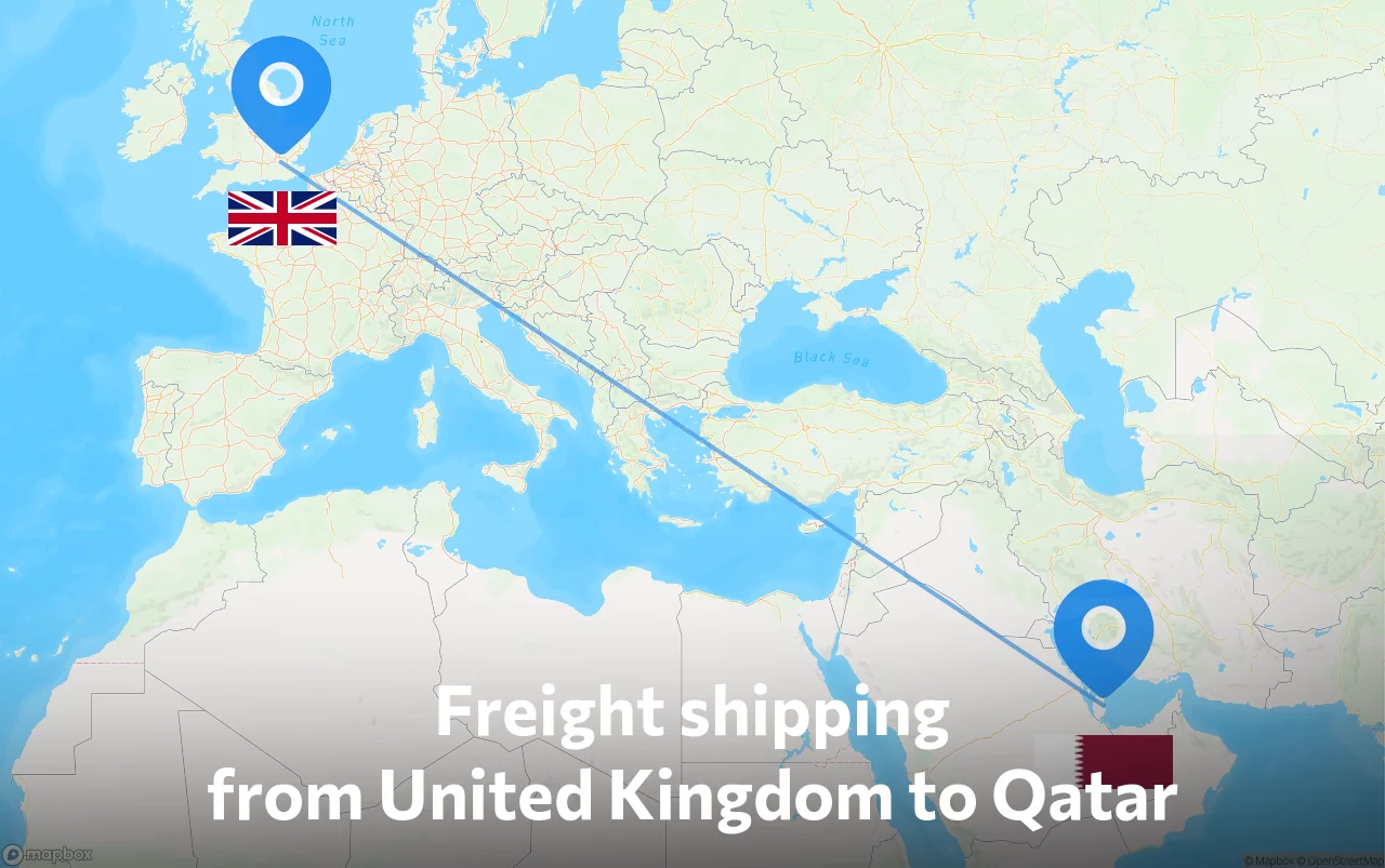 Shipping route from United Kingdom to Qatar