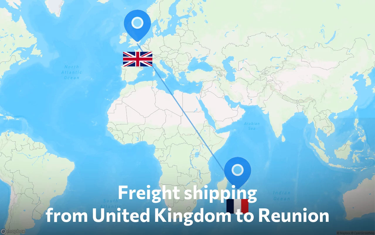 Shipping route from United Kingdom to Reunion