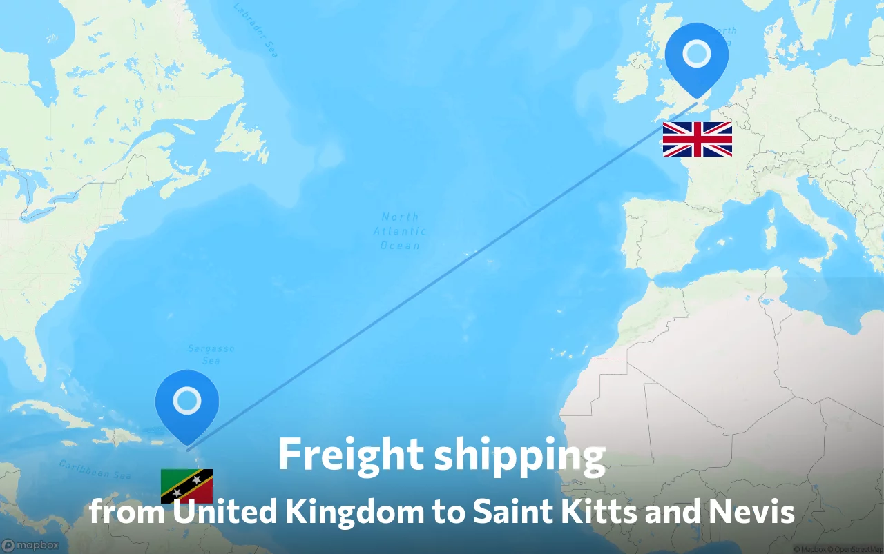 Shipping route from United Kingdom to Saint Kitts and Nevis