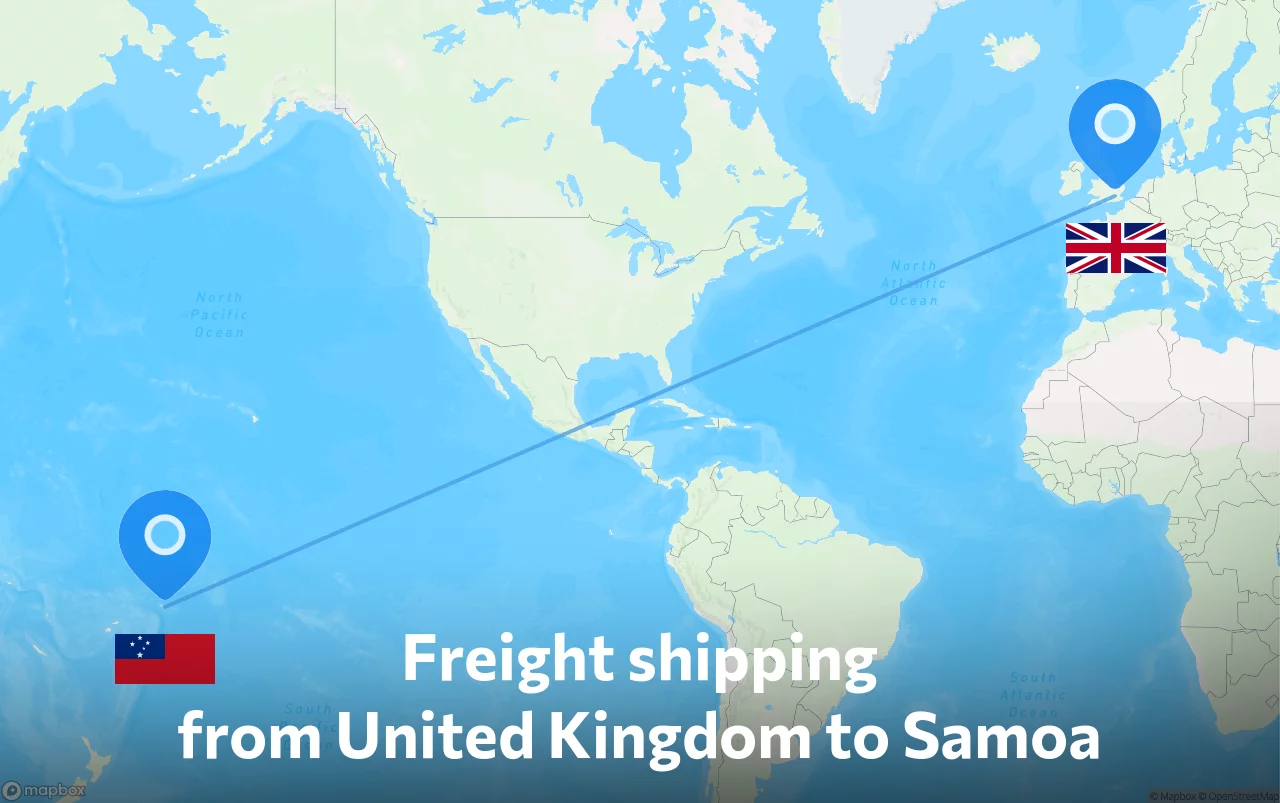 Shipping route from United Kingdom to Samoa