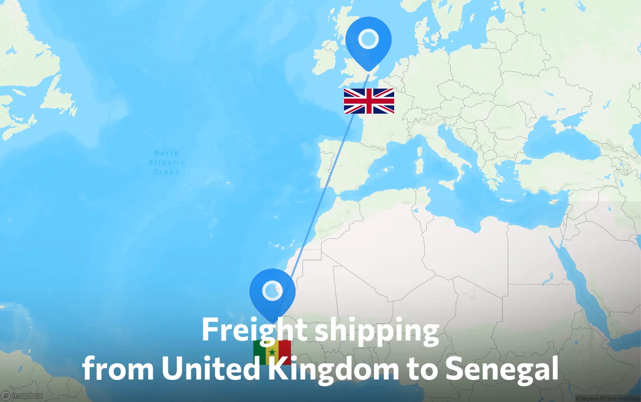 Shipping route from United Kingdom to Senegal