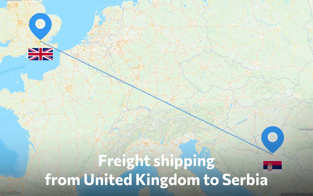 Shipping route from United Kingdom to Serbia