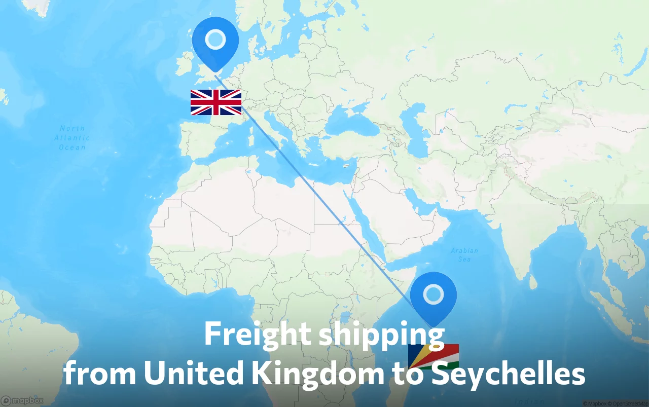 Shipping route from United Kingdom to Seychelles