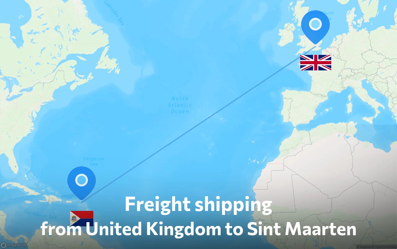 Shipping route from United Kingdom to Sint Maarten