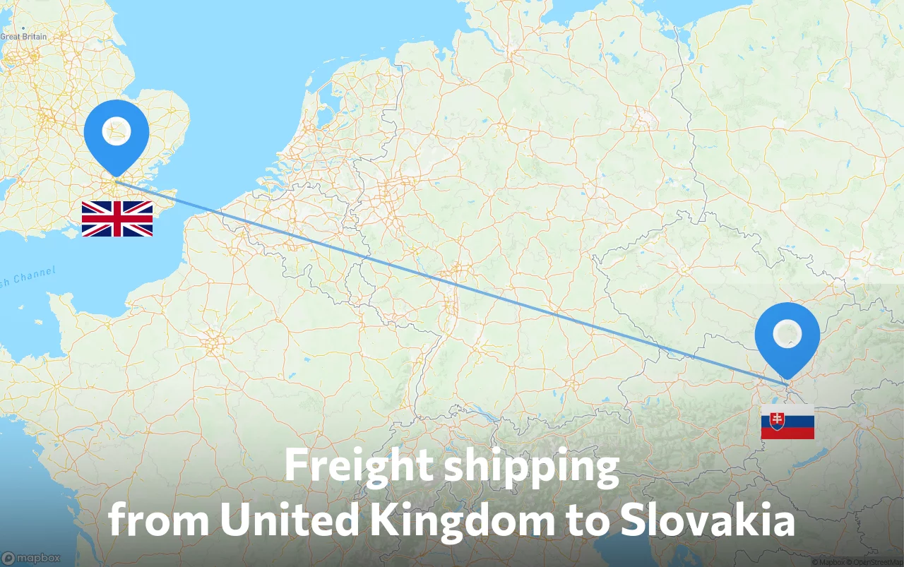 Shipping route from United Kingdom to Slovakia