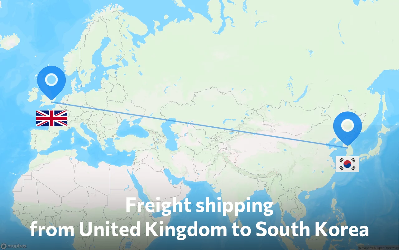 Shipping route from United Kingdom to South Korea