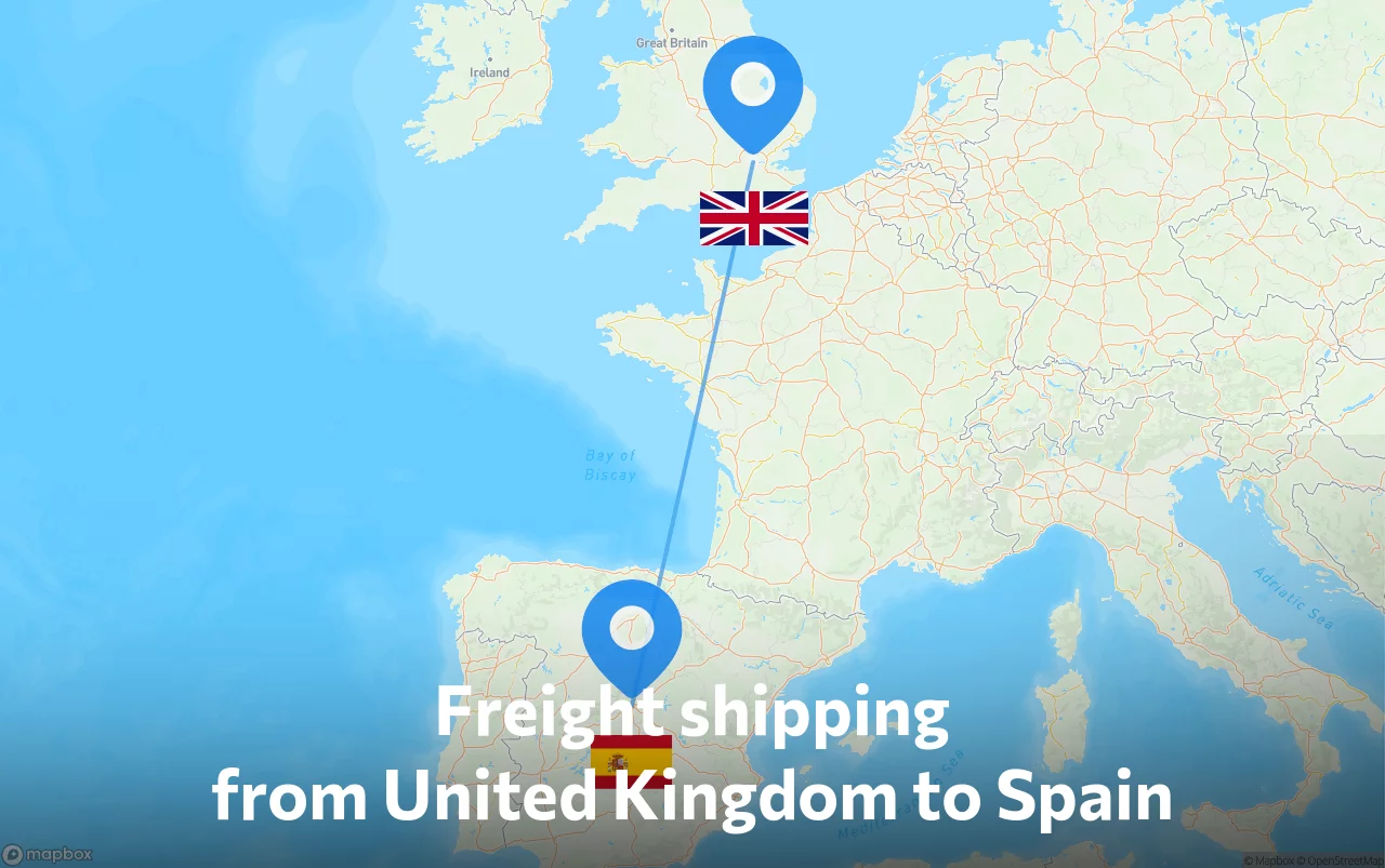 Shipping route from United Kingdom to Spain