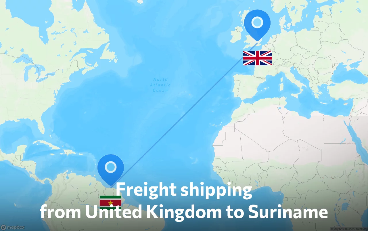 Shipping route from United Kingdom to Suriname
