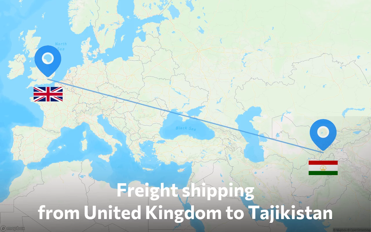 Shipping route from United Kingdom to Tajikistan