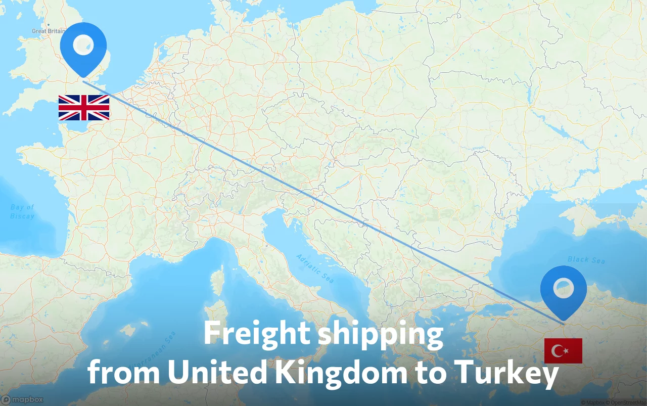 Shipping route from United Kingdom to Turkey