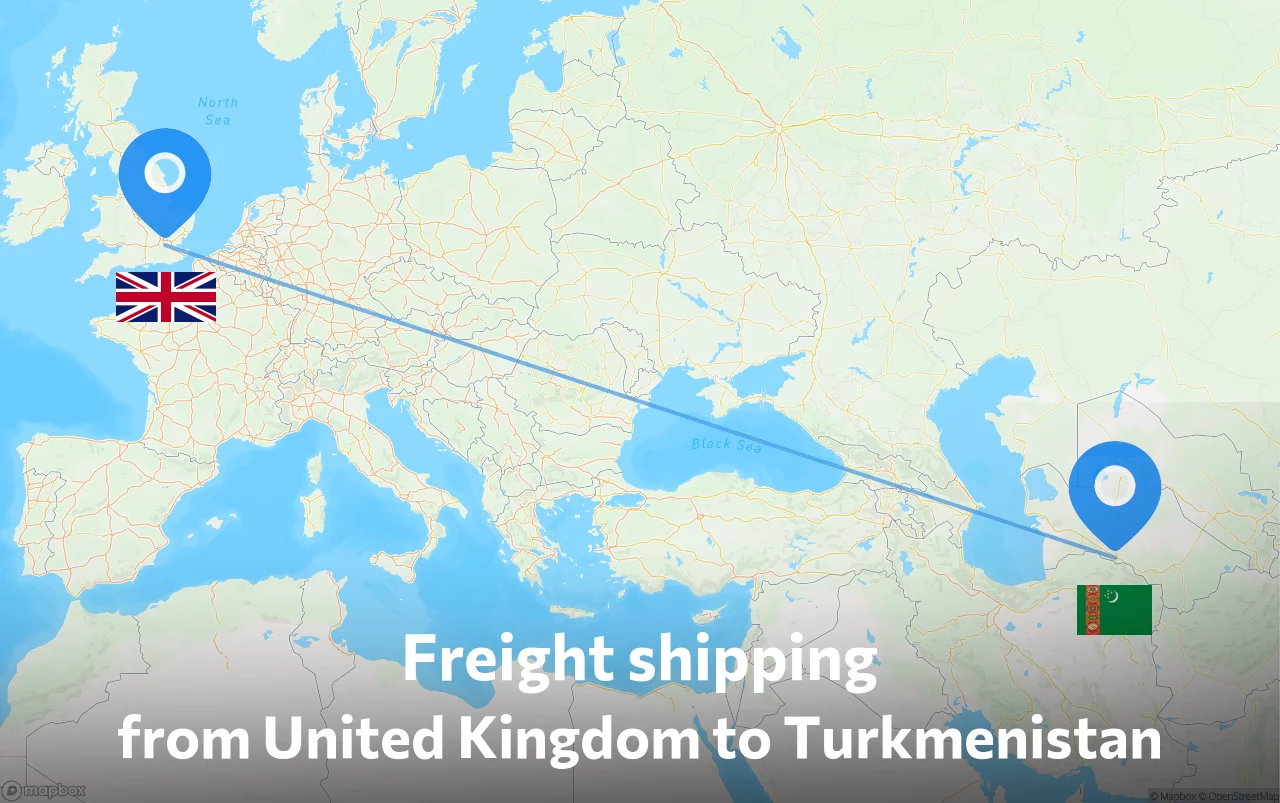 Shipping route from United Kingdom to Turkmenistan