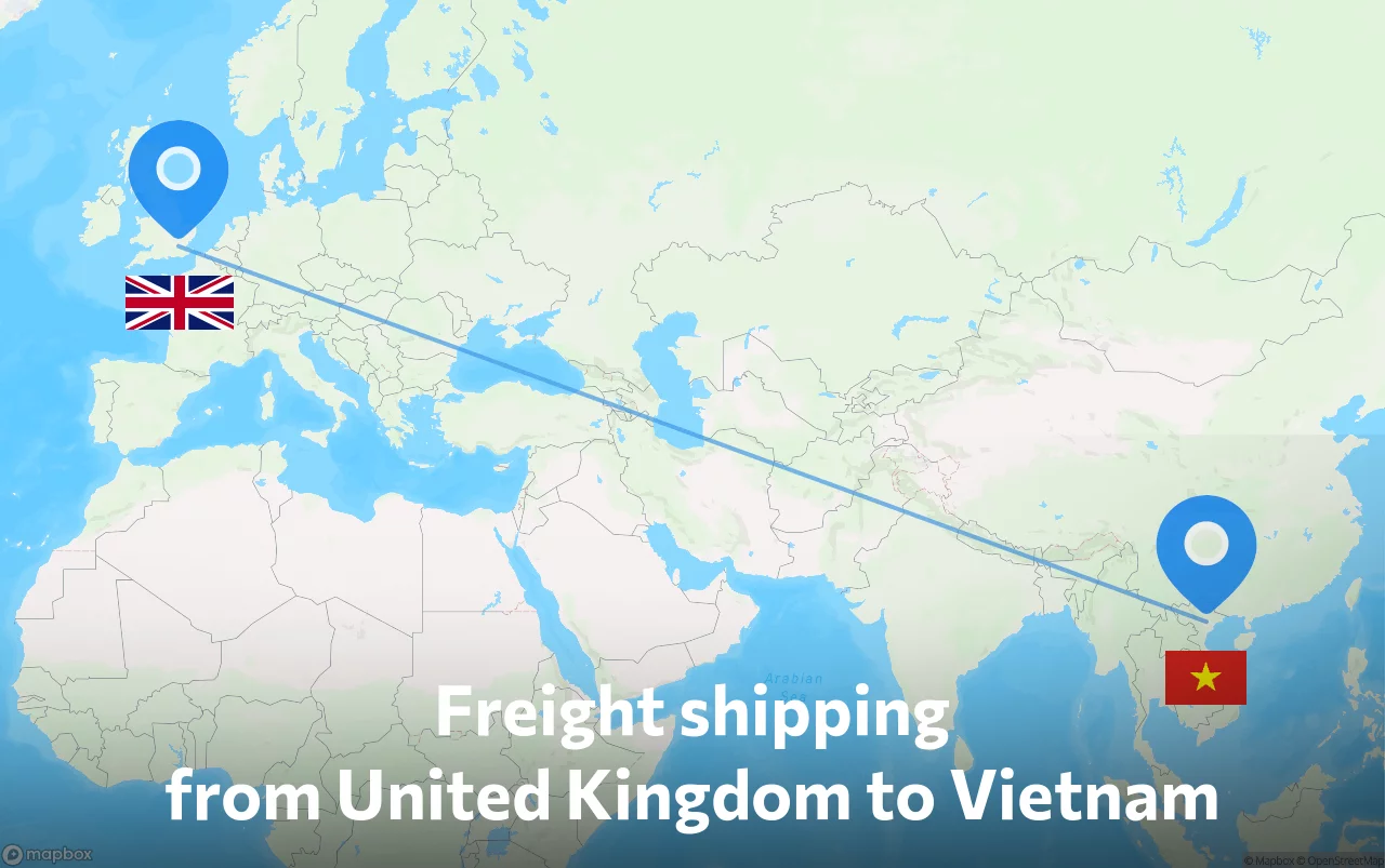 Shipping route from United Kingdom to Vietnam