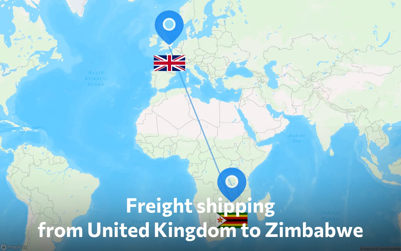 Shipping route from United Kingdom to Zimbabwe