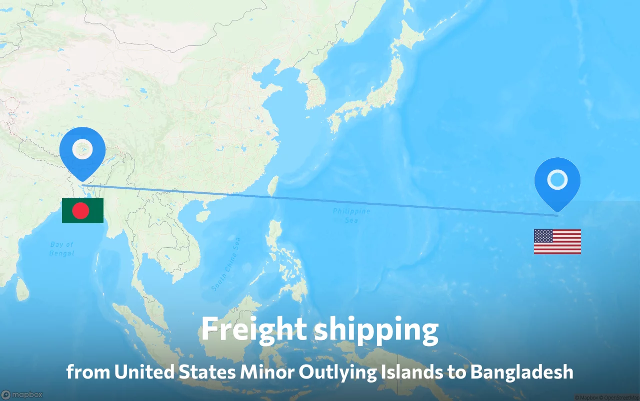 Shipping route from United States Minor Outlying Islands to Bangladesh