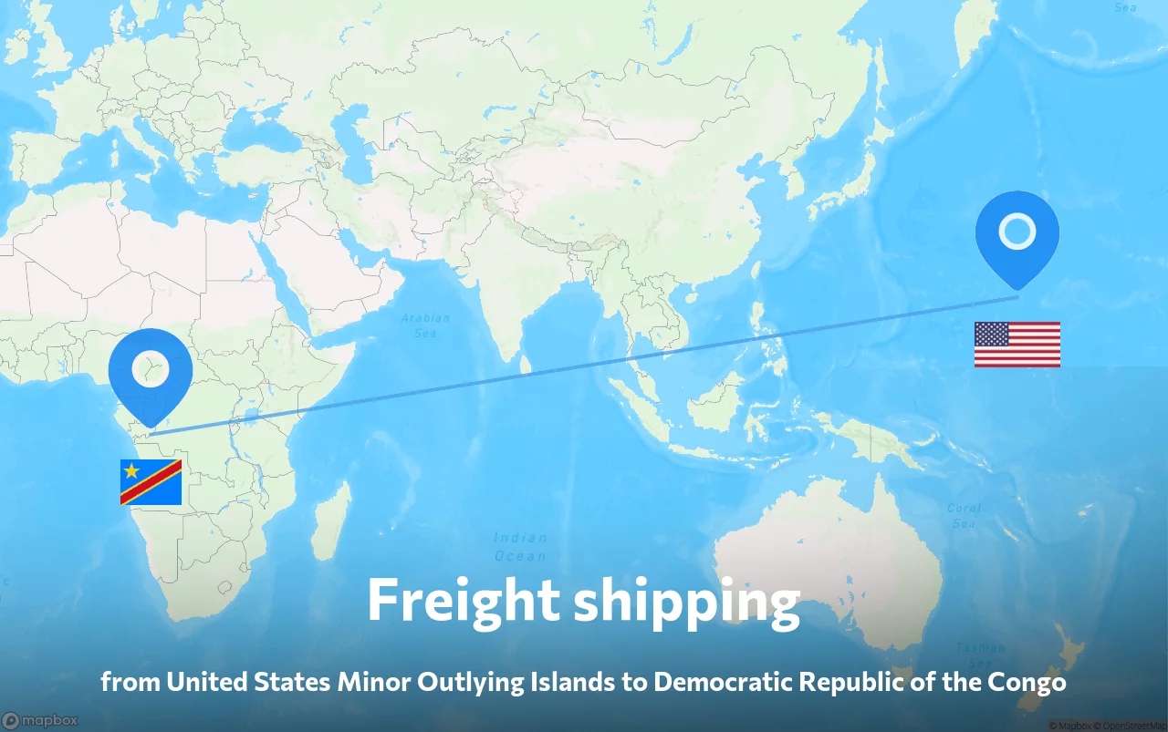 Shipping route from United States Minor Outlying Islands to Democratic Republic of the Congo