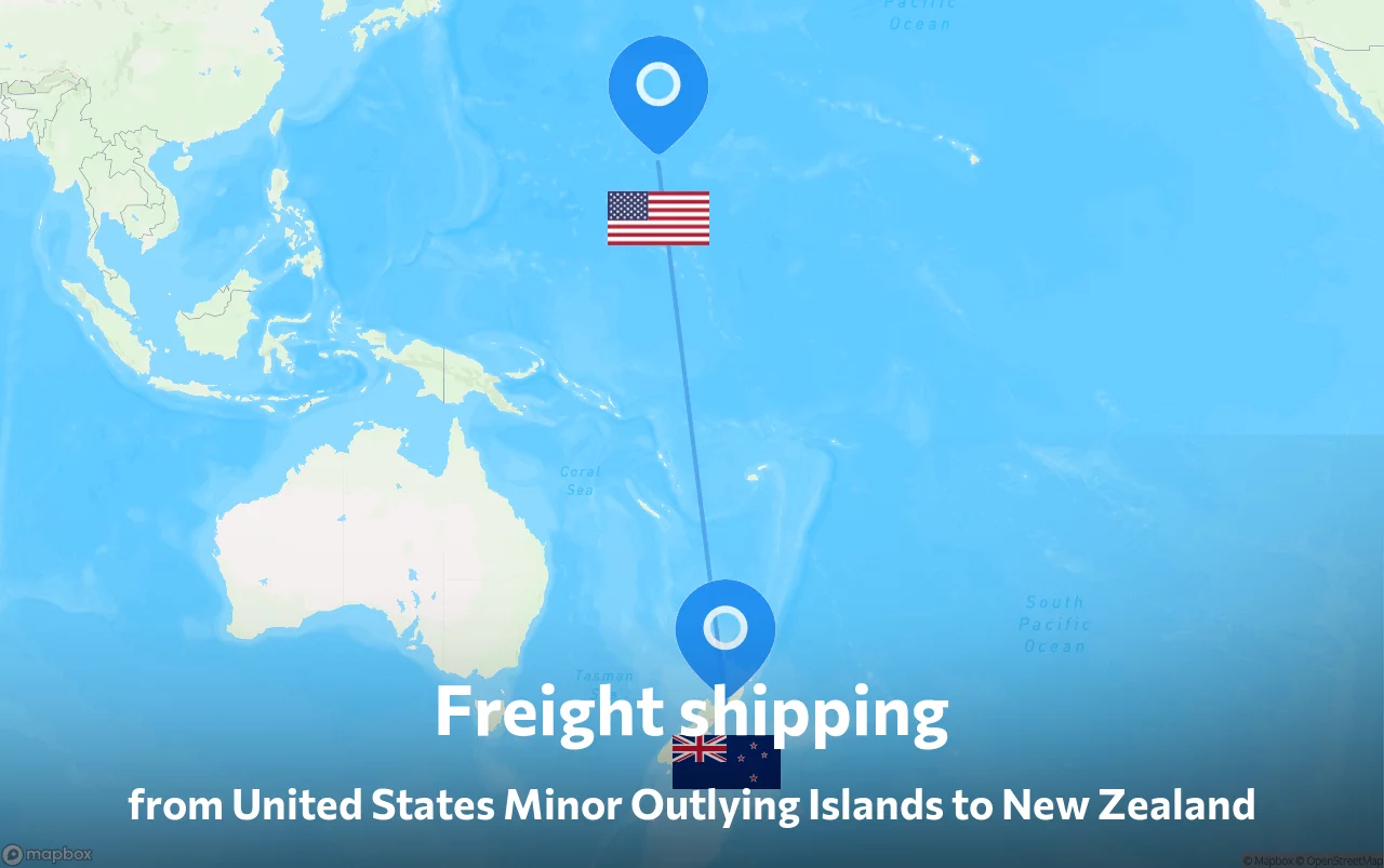 Shipping route from United States Minor Outlying Islands to New Zealand