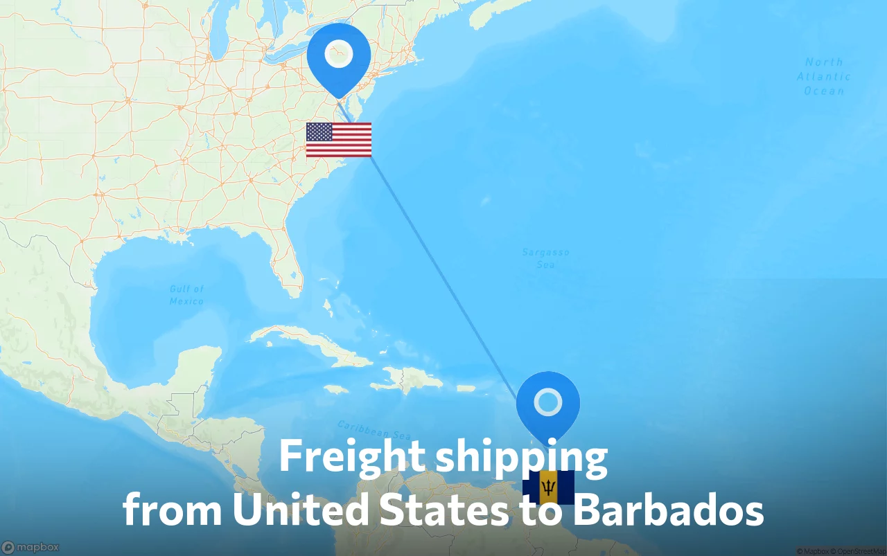 Shipping route from United States to Barbados