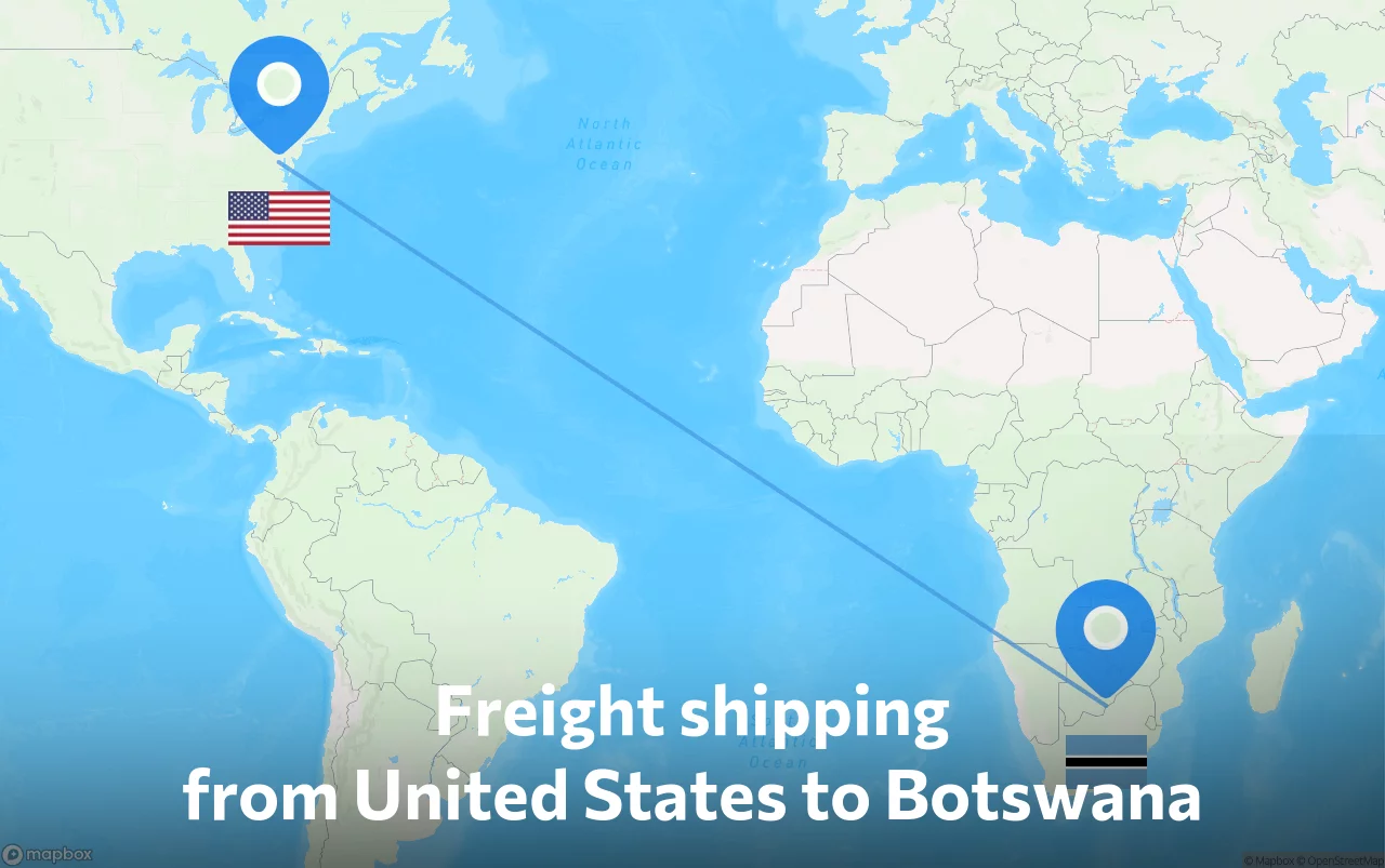 Shipping route from United States to Botswana
