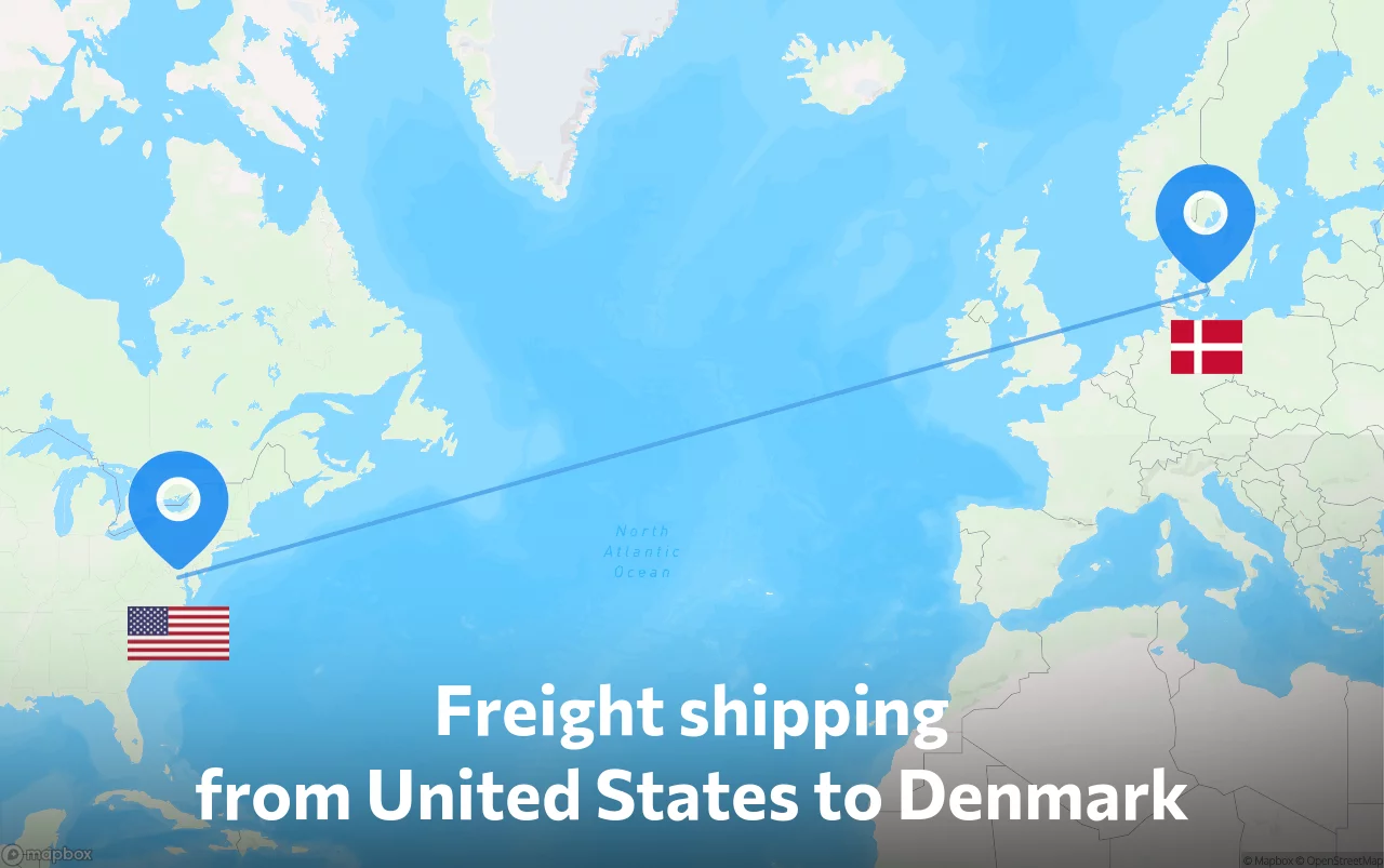 Shipping route from United States to Denmark