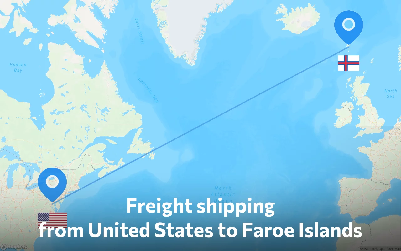 Shipping route from United States to Faroe Islands