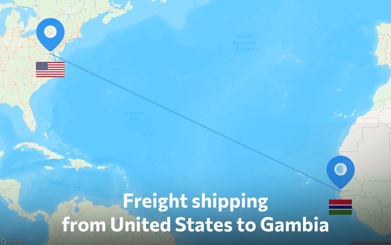 Shipping route from United States to Gambia