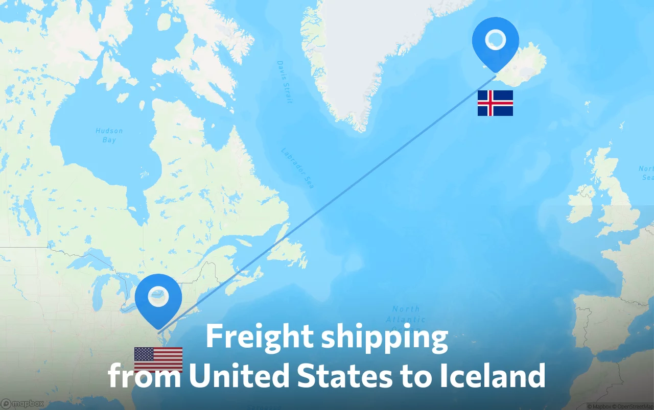 Shipping route from United States to Iceland