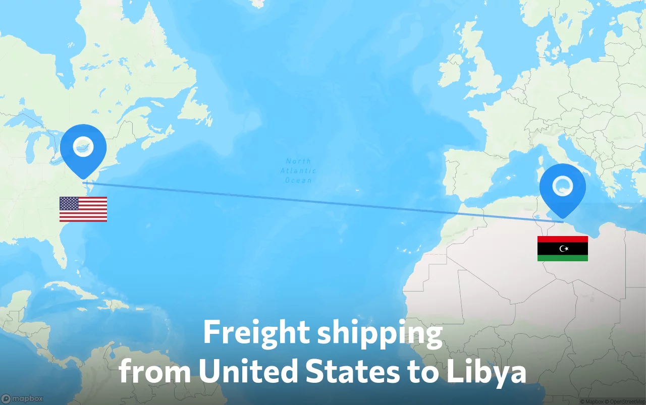 Shipping route from United States to Libya