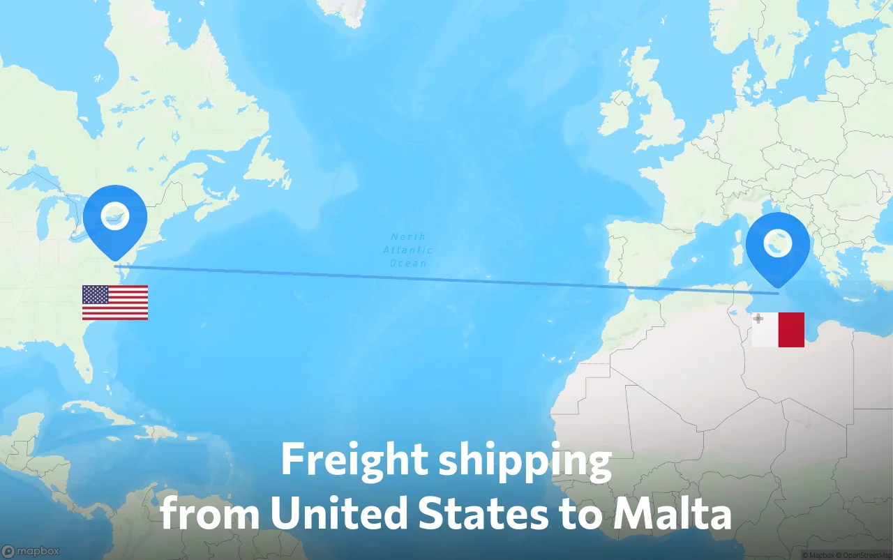 Shipping route from United States to Malta