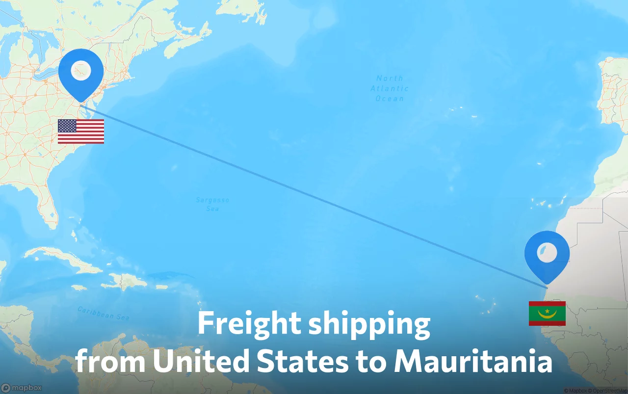 Shipping route from United States to Mauritania