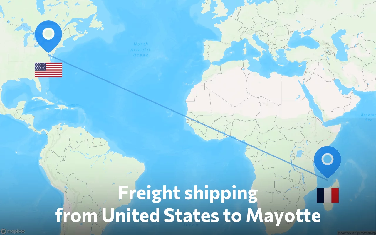 Shipping route from United States to Mayotte