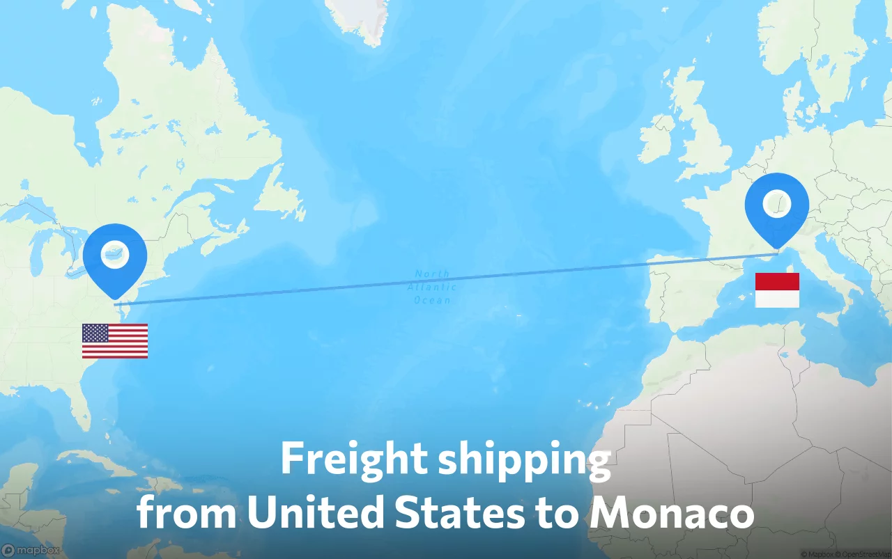 Shipping route from United States to Monaco