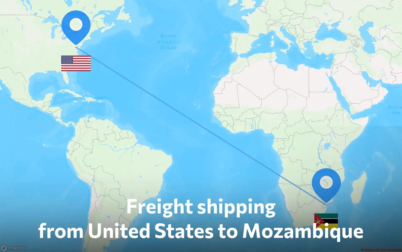 Shipping route from United States to Mozambique
