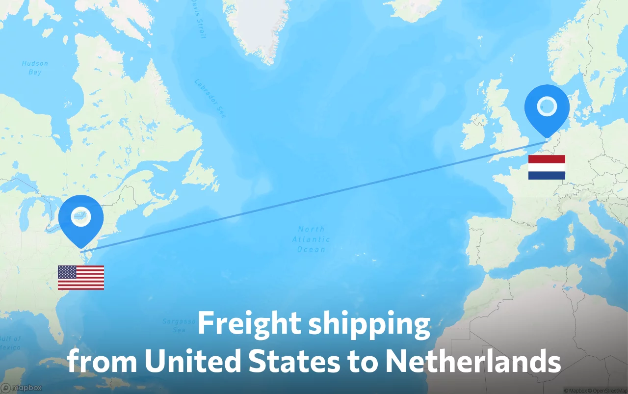 Shipping route from United States to Netherlands