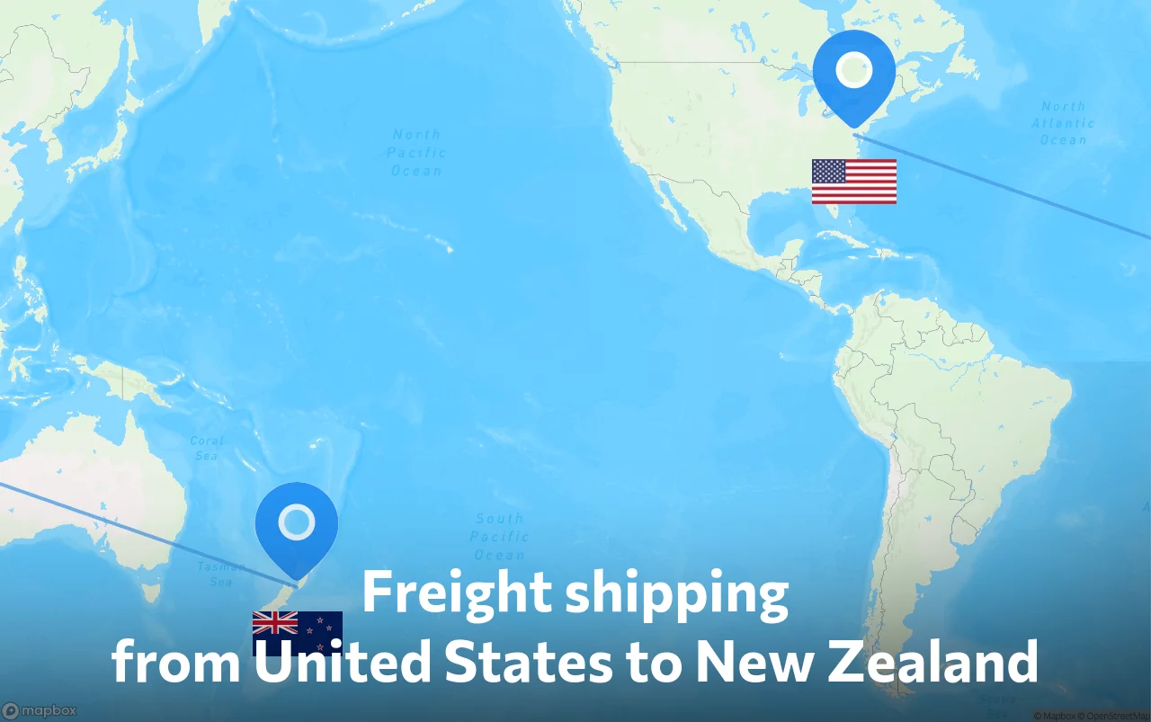 Shipping route from United States to New Zealand