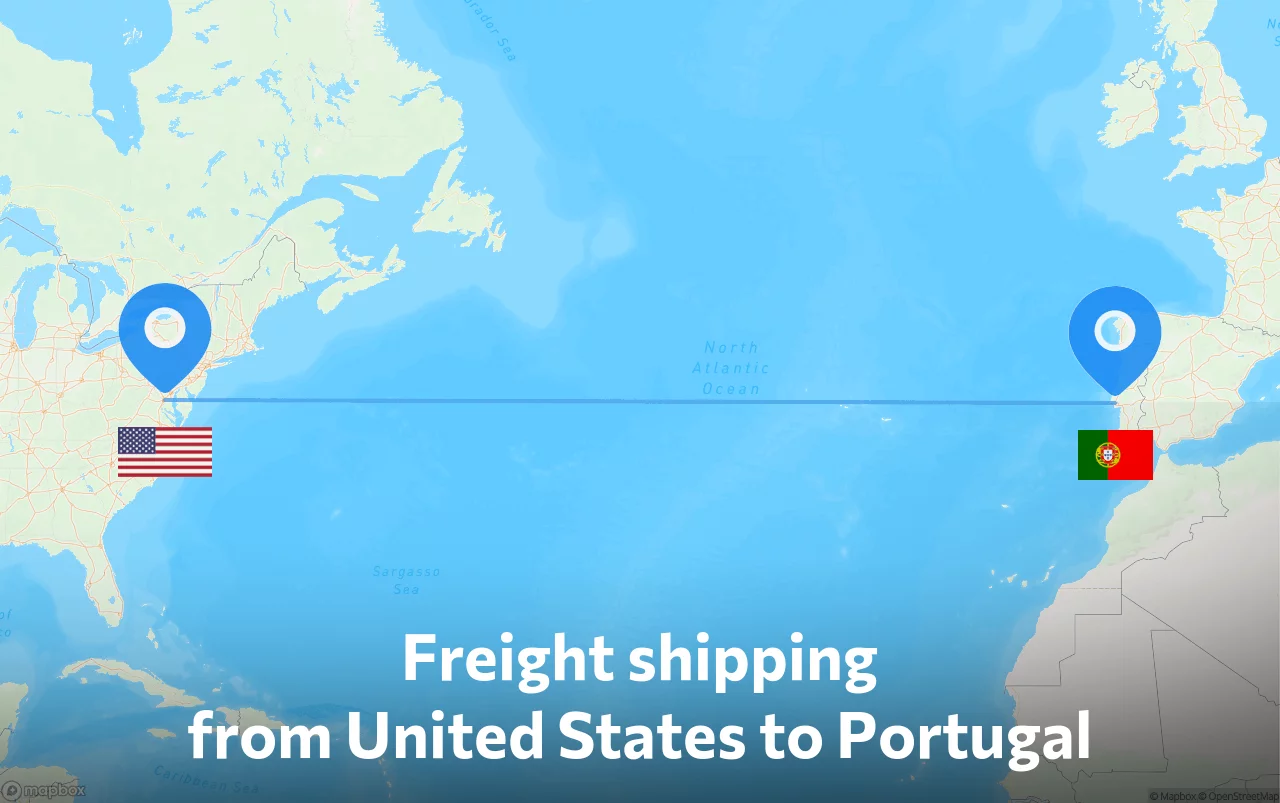 Shipping route from United States to Portugal